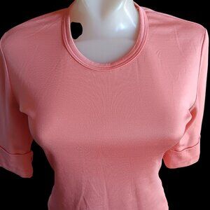 Vintage Women's Disco T-shirt Medium Single Stitch Pink Half Sleeve Stretchy 70s